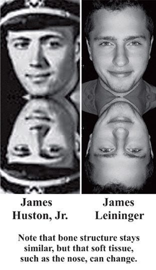 Face shots of James Huston Jr. and James Leininger, showing similar expressions and bone structure.