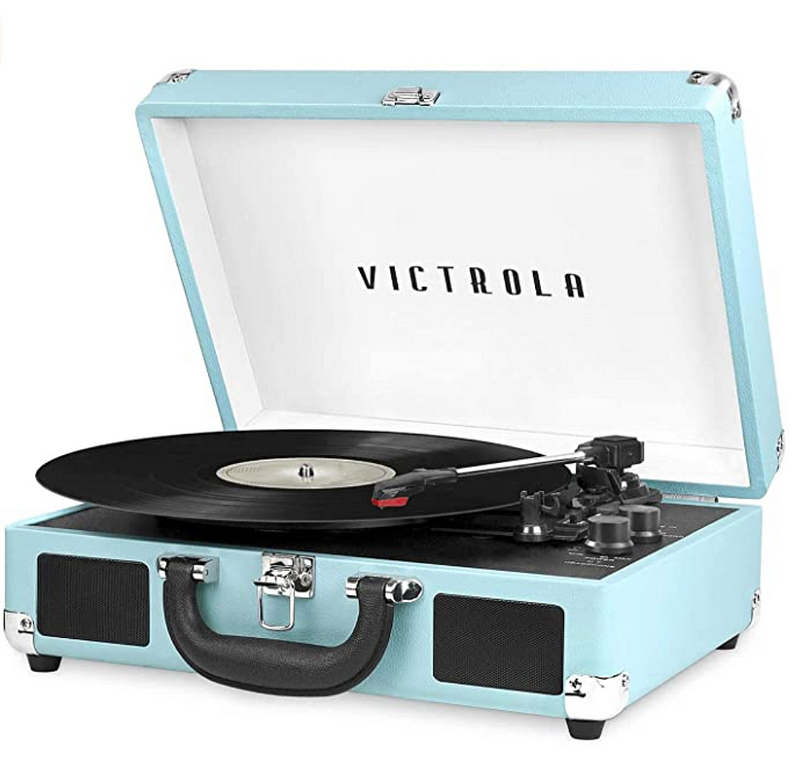 A portable, bluetooth record player.